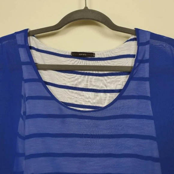 Soprano Striped Tank Top with Sheer Cover Up Womans Size S Blue White - Picture 2 of 8